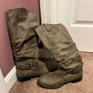 Grey long flat heel boots